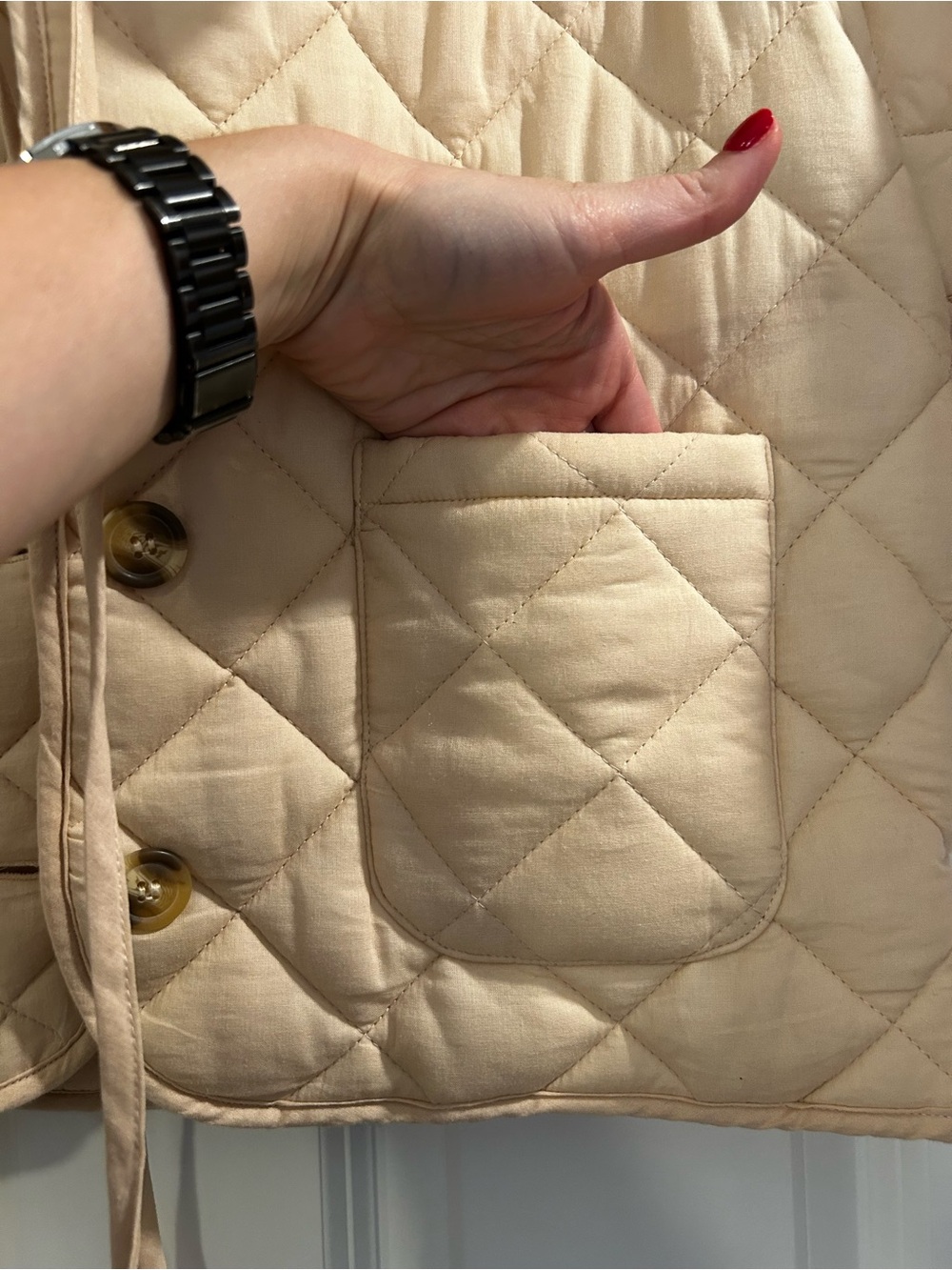 NWOT MABLE Quilted Ruffle Collar Cream Button Jacket, sz S - Picture 4 of 5